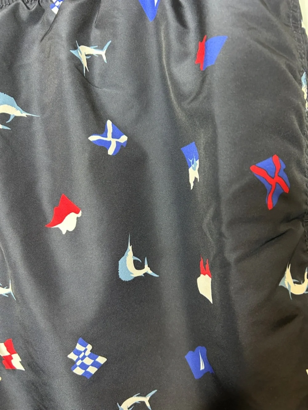 Nautica Navy‎ Swim Trunks with Red, Blue & White Nautical Print